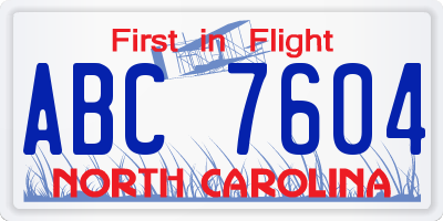 NC license plate ABC7604