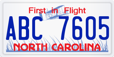 NC license plate ABC7605