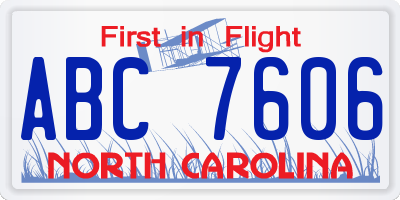 NC license plate ABC7606