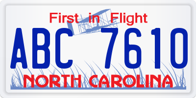 NC license plate ABC7610