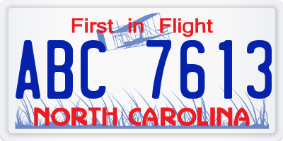NC license plate ABC7613
