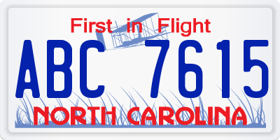 NC license plate ABC7615