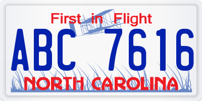 NC license plate ABC7616