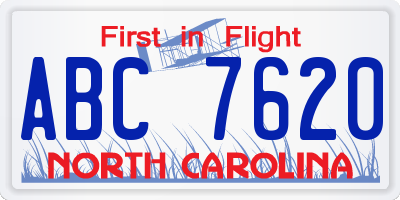 NC license plate ABC7620