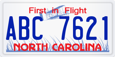 NC license plate ABC7621