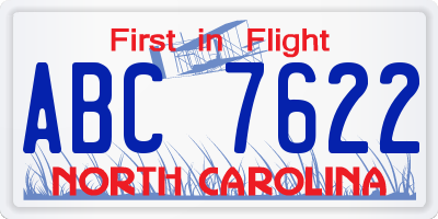 NC license plate ABC7622