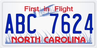 NC license plate ABC7624