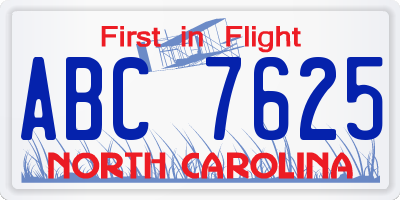 NC license plate ABC7625