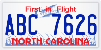 NC license plate ABC7626