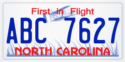 NC license plate ABC7627