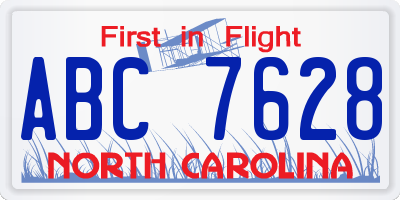 NC license plate ABC7628