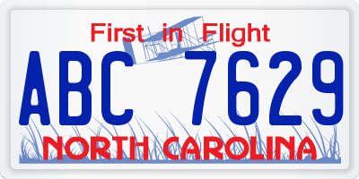 NC license plate ABC7629