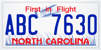 NC license plate ABC7630