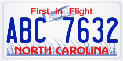 NC license plate ABC7632