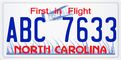 NC license plate ABC7633