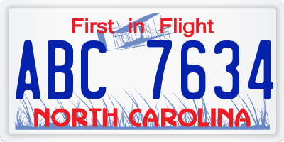 NC license plate ABC7634