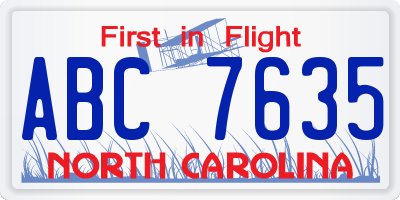 NC license plate ABC7635