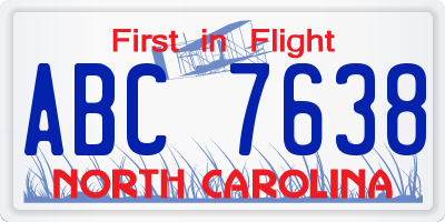 NC license plate ABC7638