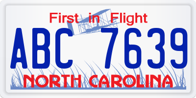 NC license plate ABC7639