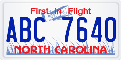 NC license plate ABC7640