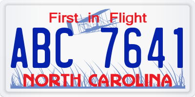 NC license plate ABC7641