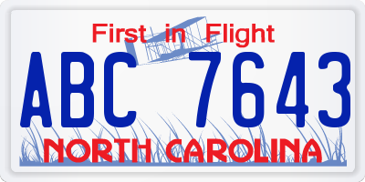NC license plate ABC7643