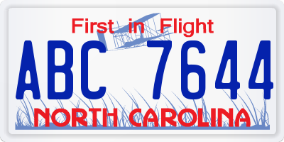 NC license plate ABC7644