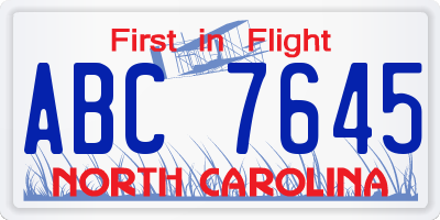 NC license plate ABC7645