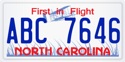 NC license plate ABC7646
