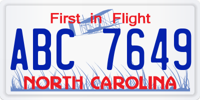 NC license plate ABC7649