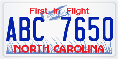 NC license plate ABC7650