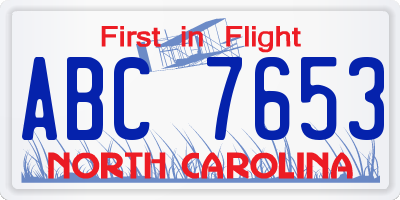 NC license plate ABC7653