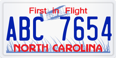 NC license plate ABC7654