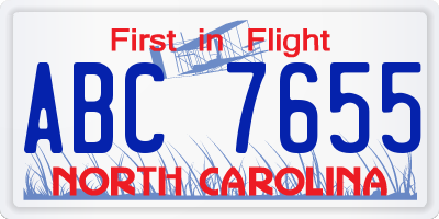 NC license plate ABC7655