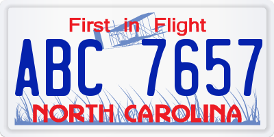 NC license plate ABC7657