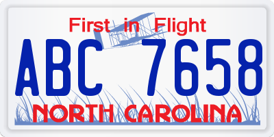 NC license plate ABC7658