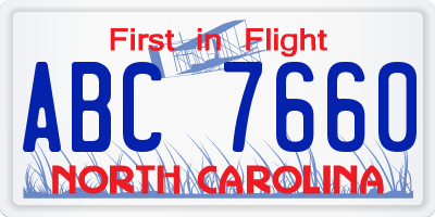 NC license plate ABC7660