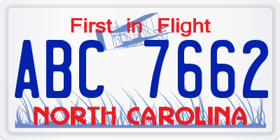 NC license plate ABC7662