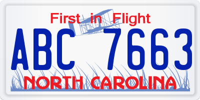 NC license plate ABC7663