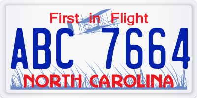 NC license plate ABC7664