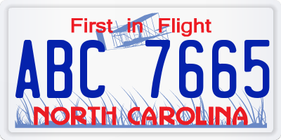 NC license plate ABC7665