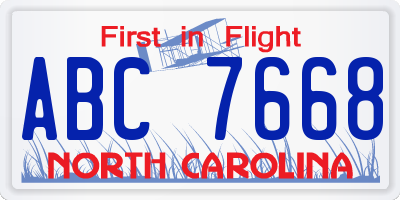 NC license plate ABC7668