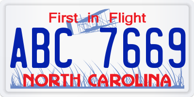 NC license plate ABC7669