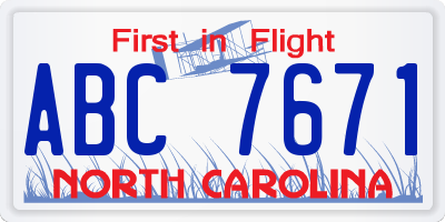 NC license plate ABC7671