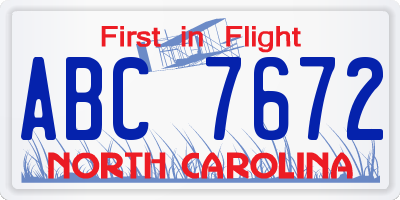 NC license plate ABC7672