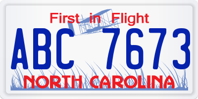 NC license plate ABC7673