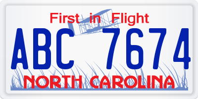 NC license plate ABC7674