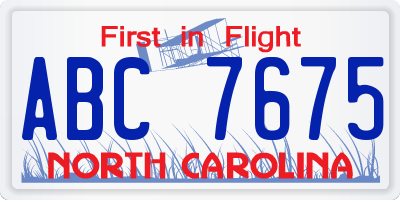 NC license plate ABC7675