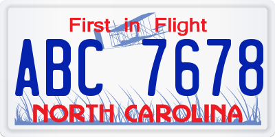 NC license plate ABC7678