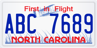 NC license plate ABC7689